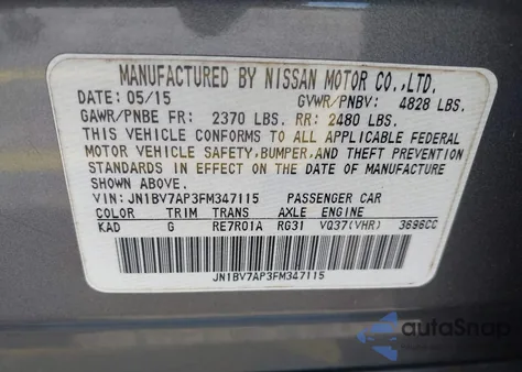 2015 Infiniti Q50 z USA, uszkodzony, nr VIN JN1BV7AP3FM347115